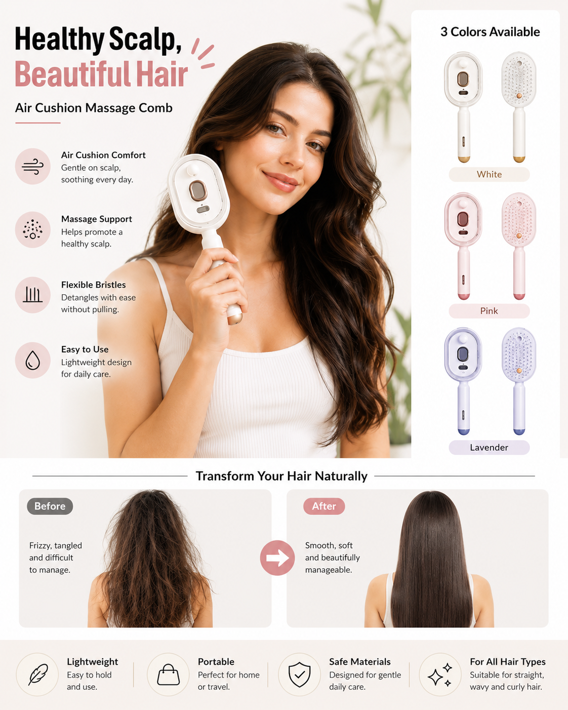 TrackCRD™ 5-in-1 Hair & Scalp Spa Brush — Detangle, Hydrate, Massage & Glow in One